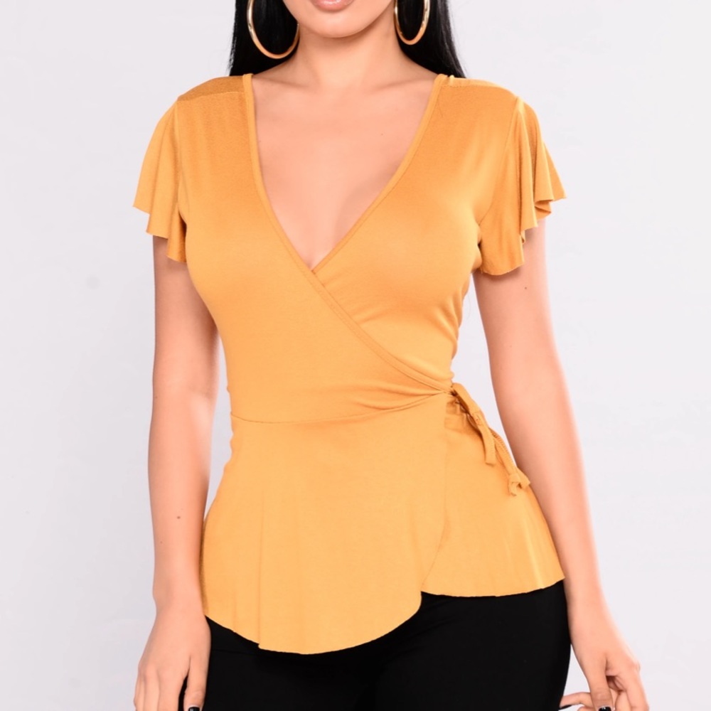 Fashion Nova Mustard Yellow Wrap Top